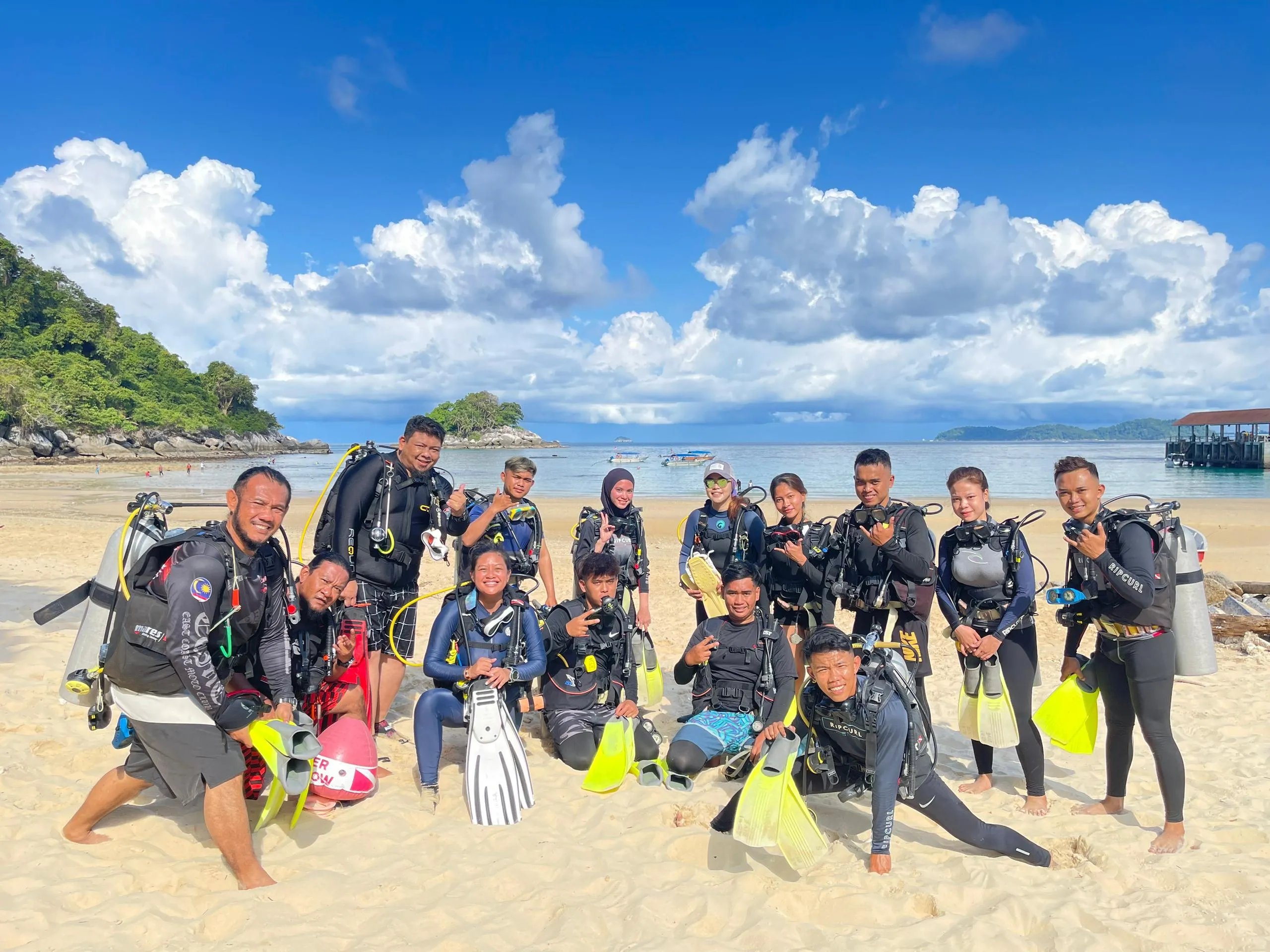 Group of divers at the beach