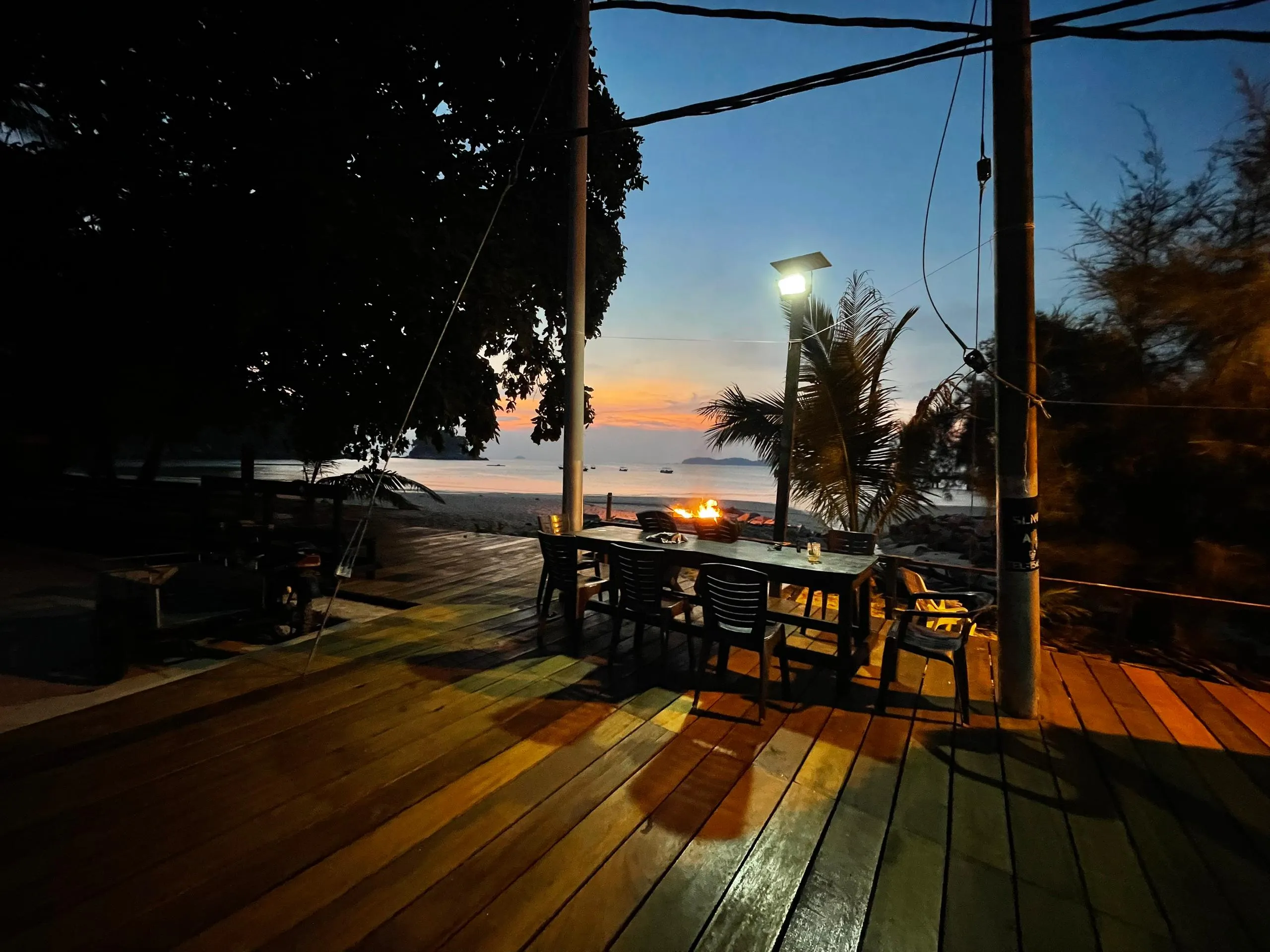 Deck view at dusk facing the sea